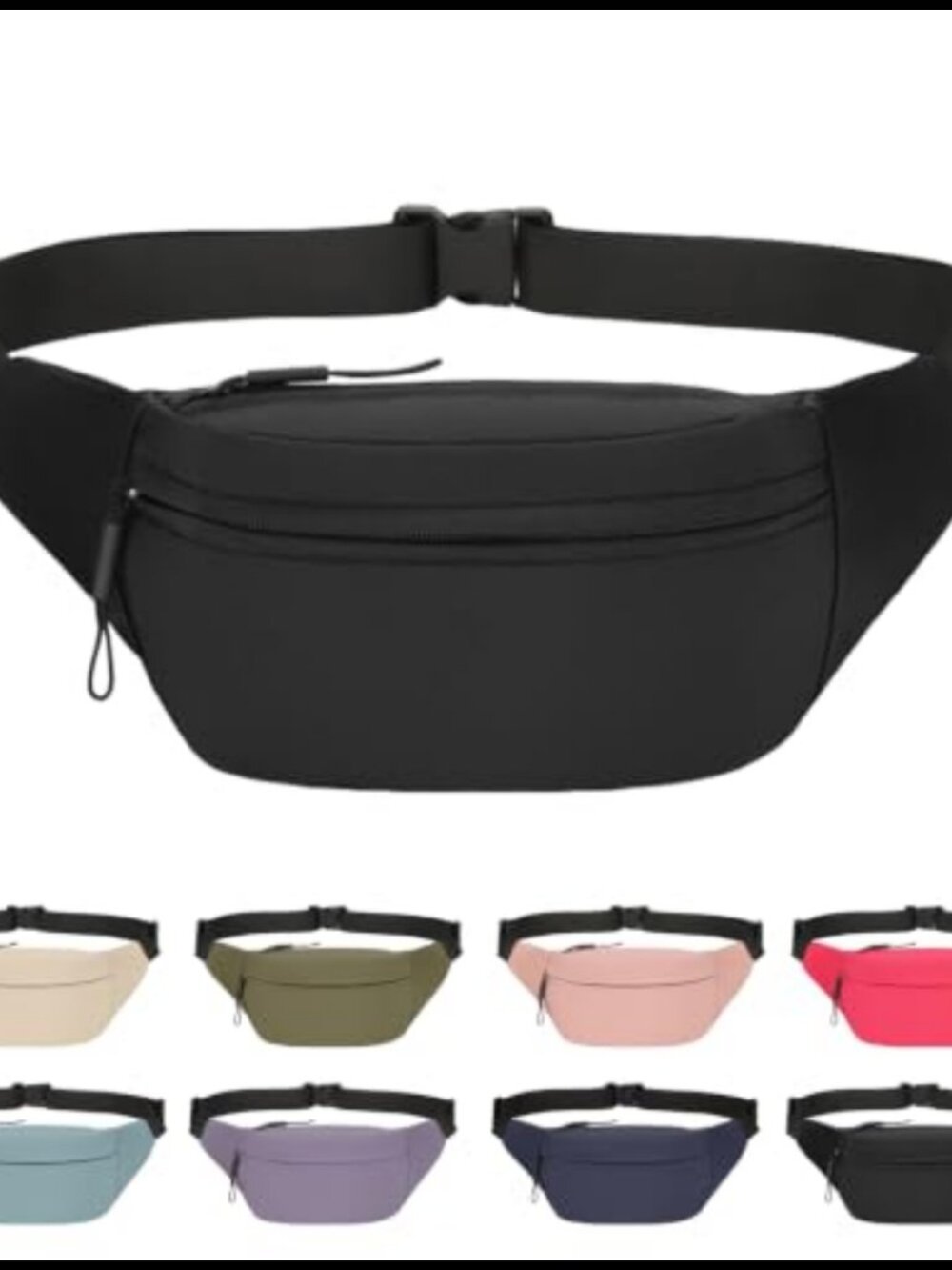 Water Resistant Nylon Waist Pack Crossbody Belt Bag 3 Zipper Pockets